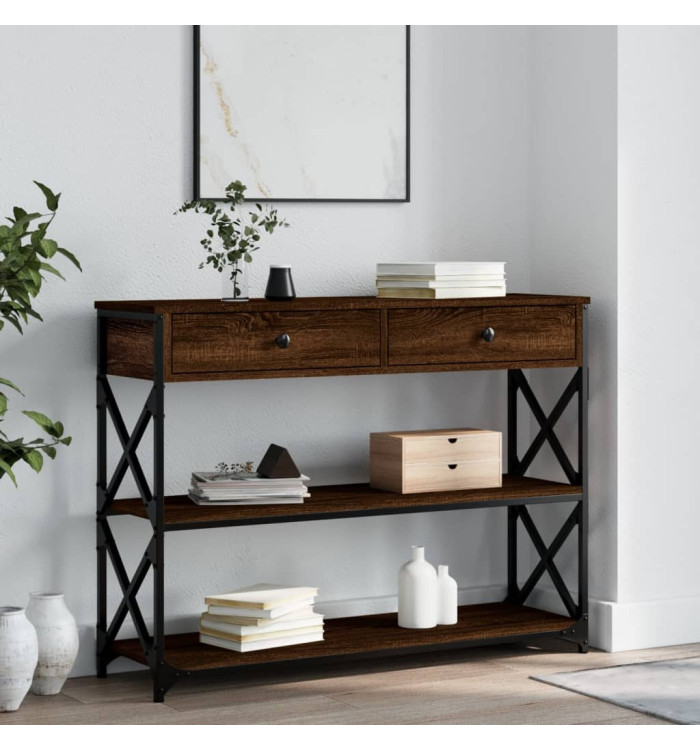 Table console chêne marron 100x28x75 cm bois d'ingénierie | Mobilier & Déco