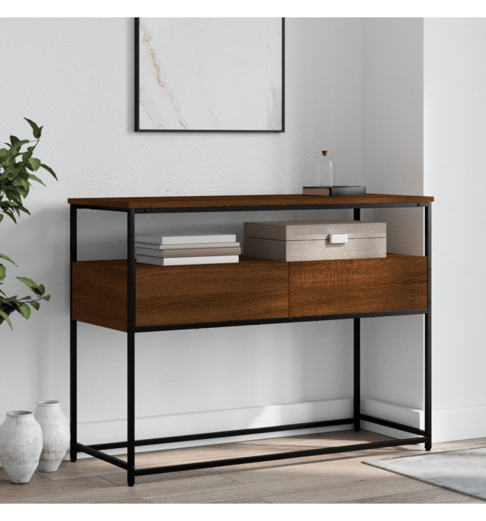 Table console chêne marron 100x40x75 cm bois d'ingénierie | Mobilier & Déco