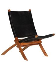 Chaise de relaxation pliable Noir Cuir véritable | Mobilier & Déco