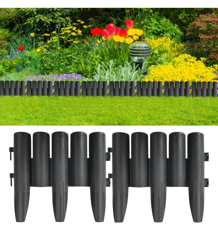 Bordures de pelouse 36 pcs Anthracite 10 m PP | Mobilier & Déco