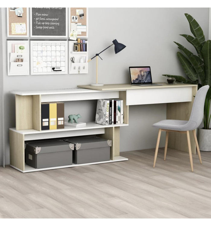 Bureau d'angle Blanc chêne sonoma 200x50x76cm Bois d’ingénierie | Mobilier & Déco