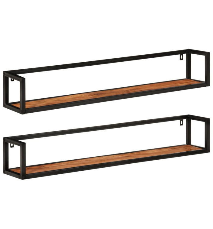 Étagères murales 2 pcs 110x17x17 cm bois massif d'acacia et fer | Mobilier & Déco