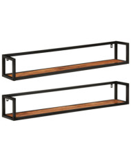 Étagères murales 2 pcs 110x17x17 cm bois massif d'acacia et fer | Mobilier & Déco