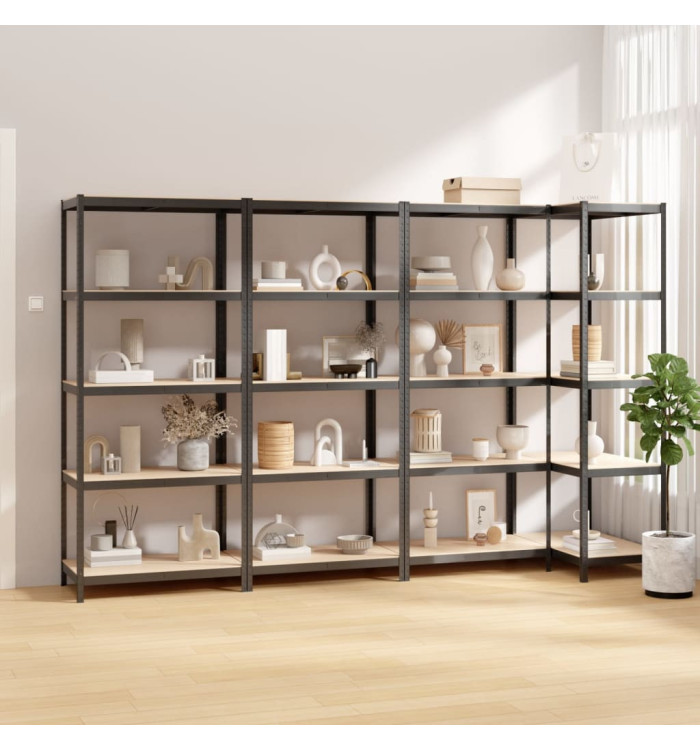 Étagères à 5 niveaux 4pcs Anthracite Acier et bois d'ingénierie | Mobilier & Déco