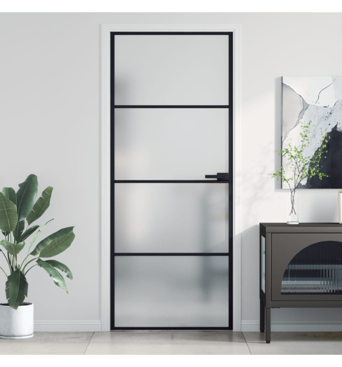 Porte intérieure mince noir 83x201,5 cm verre trempé aluminium | Mobilier & Déco