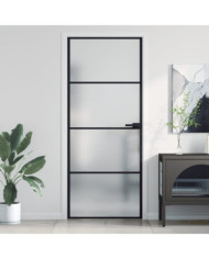 Porte intérieure mince noir 83x201,5 cm verre trempé aluminium | Mobilier & Déco