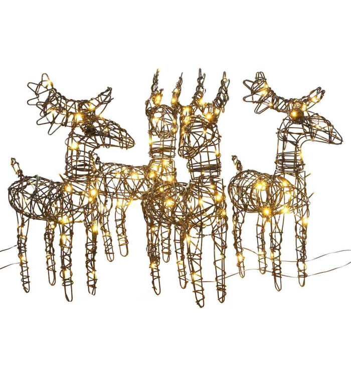 Décorations de Noël 4 pcs rennes 160 LED blanc chaud rotin | Mobilier & Déco