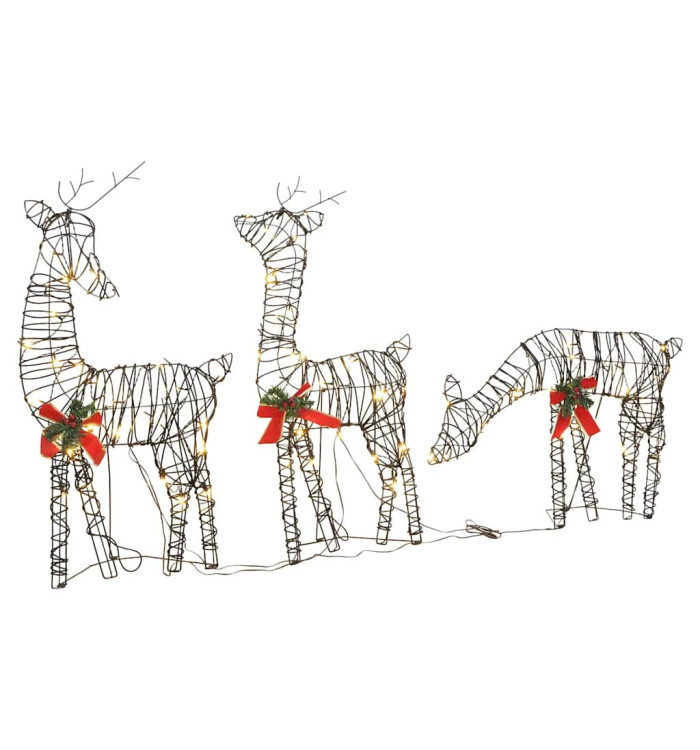 Décoration de Noël famille de rennes 90 LED blanc chaud rotin | Mobilier & Déco