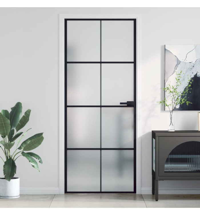 Porte intérieure mince noir 83x201,5 cm verre trempé aluminium | Mobilier & Déco