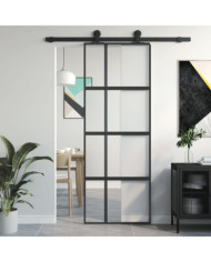 Porte coulissante noir 76x205 cm verre trempé aluminium | Mobilier & Déco