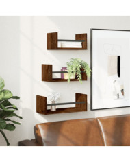 Ensemble d'étagères murales avec barres 3 pcs chêne marron | Mobilier & Déco