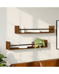 Étagères murales avec barres 2 pcs chêne marron 80x16x14 cm | Mobilier & Déco