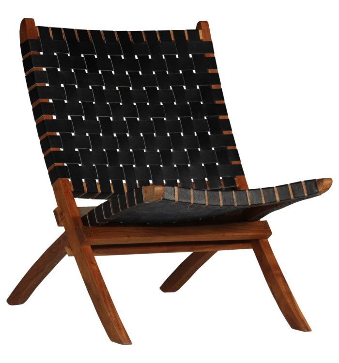 Chaise pliable bandes croisées noir cuir véritable | Mobilier & Déco