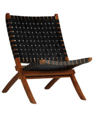 Chaise pliable bandes croisées noir cuir véritable | Mobilier & Déco
