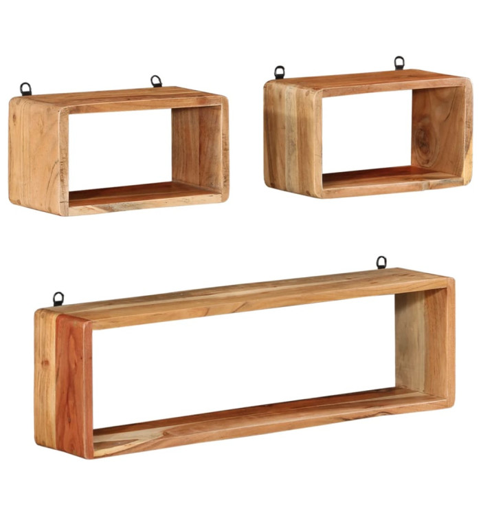 Ensemble d'étagères murales cube 3 pcs Bois d'acacia solide | Mobilier & Déco