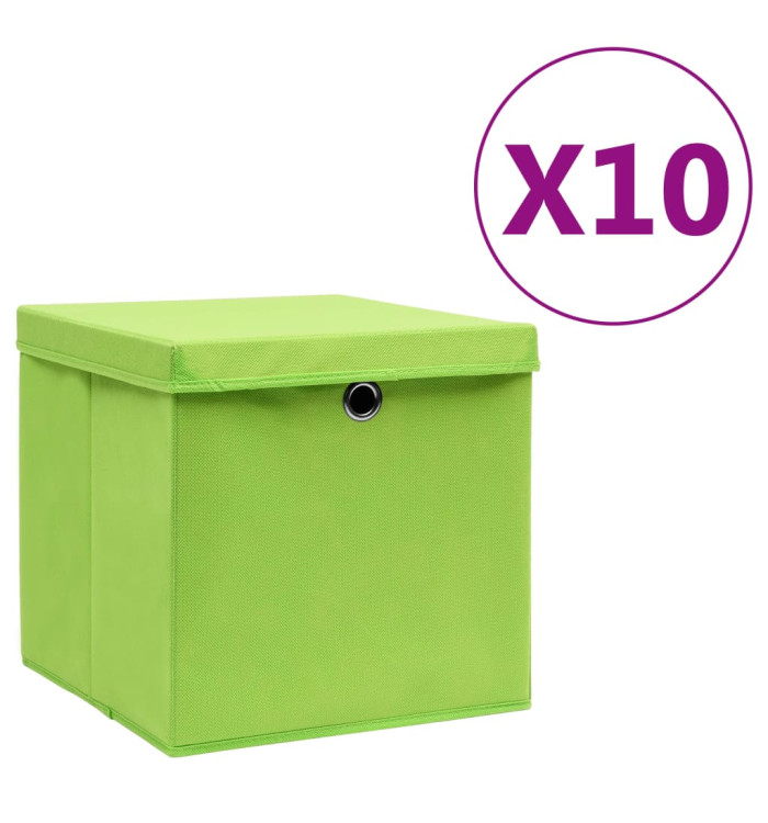 Boîtes de rangement avec couvercles 10 pcs 28x28x28 cm Vert | Mobilier & Déco
