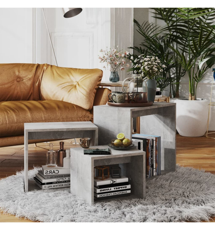 Tables gigognes 3 pcs Gris béton Aggloméré | Mobilier & Déco