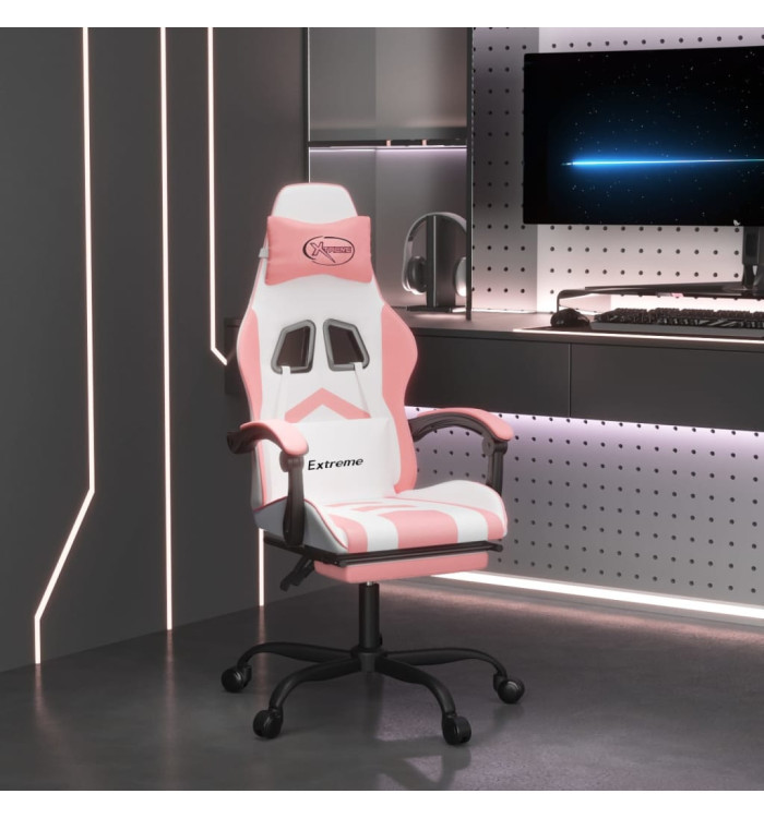 Chaise de jeu avec repose-pied Blanc et rose Similicuir | Mobilier & Déco