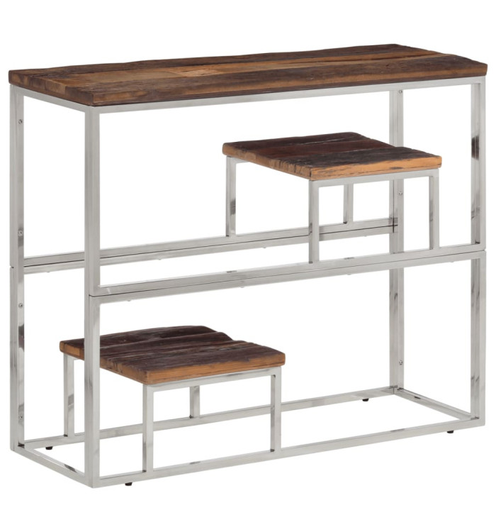 Table console argenté acier inoxydable et bois de mélèze massif | Mobilier & Déco