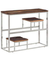 Table console argenté acier inoxydable et bois de mélèze massif | Mobilier & Déco