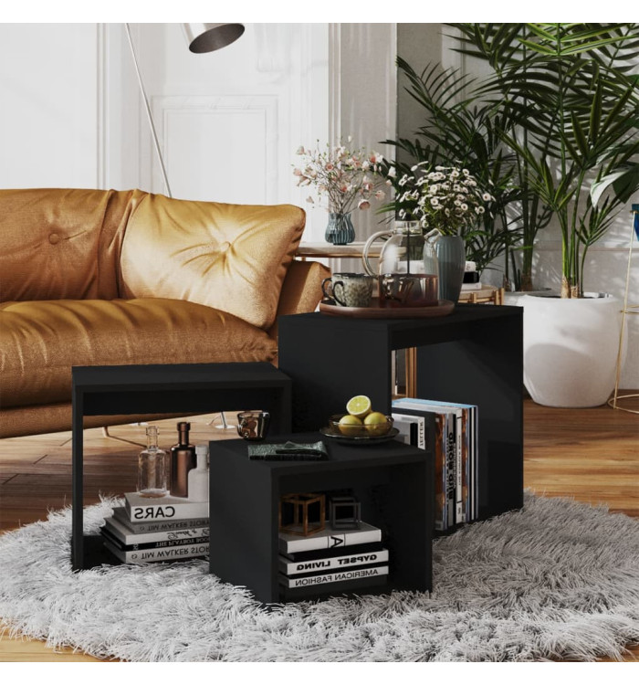 Tables gigognes 3 pcs Noir Aggloméré | Mobilier & Déco