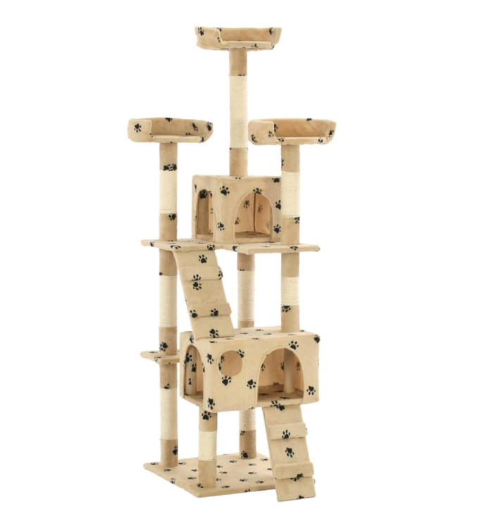 Arbre à chat et griffoirs en sisal 170 cm Beige Motif de pattes | Mobilier & Déco