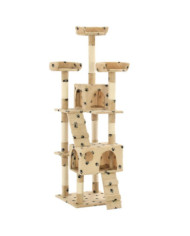 Arbre à chat et griffoirs en sisal 170 cm Beige Motif de pattes | Mobilier & Déco