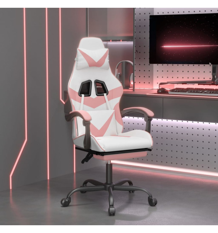 Chaise de jeu avec repose-pied Blanc et rose Similicuir | Mobilier & Déco