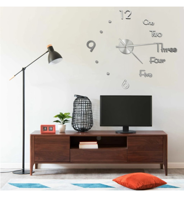 Horloge murale 3D Design moderne Argenté 100 cm XXL | Mobilier & Déco