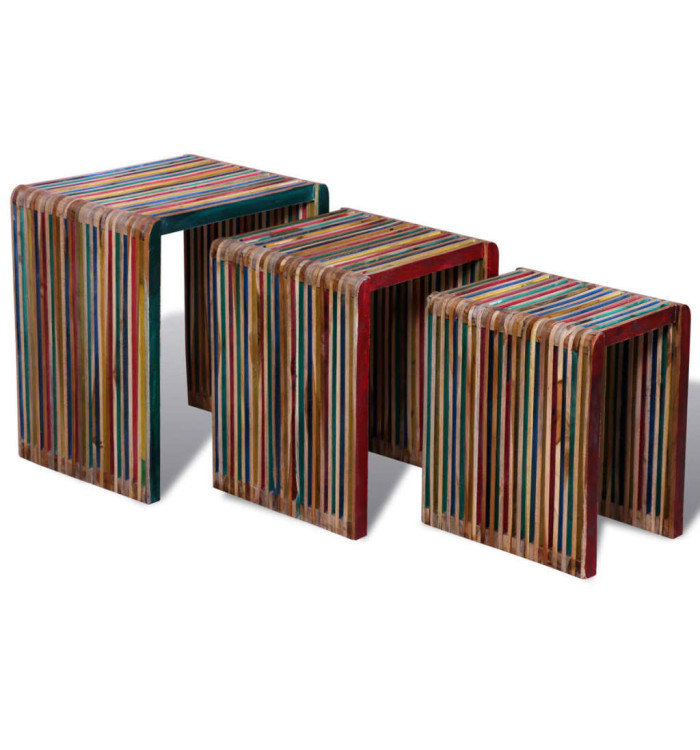 Table gigogne 3 pcs Teck recyclé coloré | Mobilier & Déco