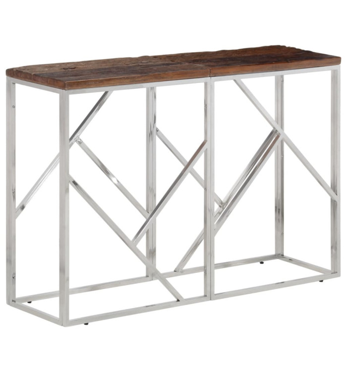 Table console argenté acier inoxydable et bois de mélèze massif | Mobilier & Déco
