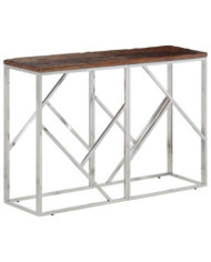 Table console argenté acier inoxydable et bois de mélèze massif | Mobilier & Déco