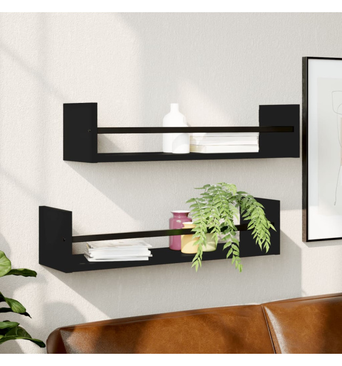 Étagères murales avec barres 2 pcs noir 60x16x14 cm | Mobilier & Déco