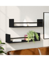 Étagères murales avec barres 2 pcs noir 60x16x14 cm | Mobilier & Déco