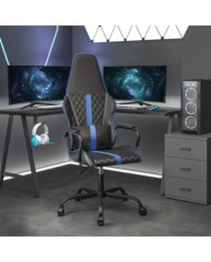 Chaise de jeu de massage bleu et noir similicuir | Mobilier & Déco