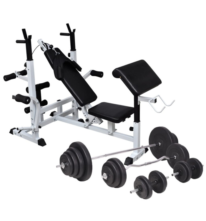 Banc d'entraînement avec support de poids jeu d'haltères 120 kg | Mobilier & Déco