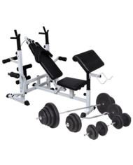 Banc d'entraînement avec support de poids jeu d'haltères 120 kg | Mobilier & Déco