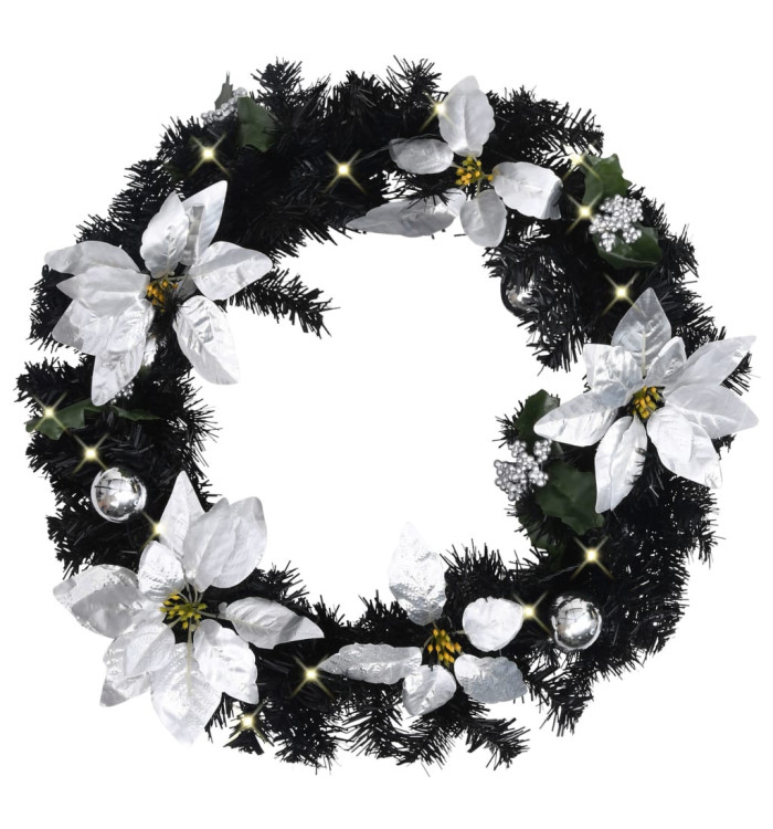 Couronne de Noël avec lumières LED Noir 60 cm PVC | Mobilier & Déco