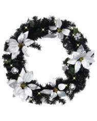 Couronne de Noël avec lumières LED Noir 60 cm PVC | Mobilier & Déco