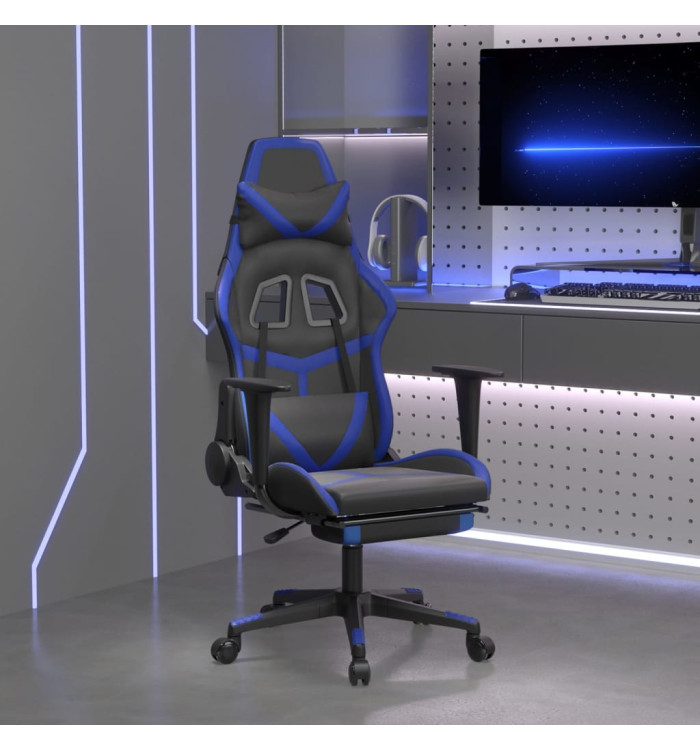 Chaise de jeu avec repose-pied Noir et bleu Similicuir | Mobilier & Déco