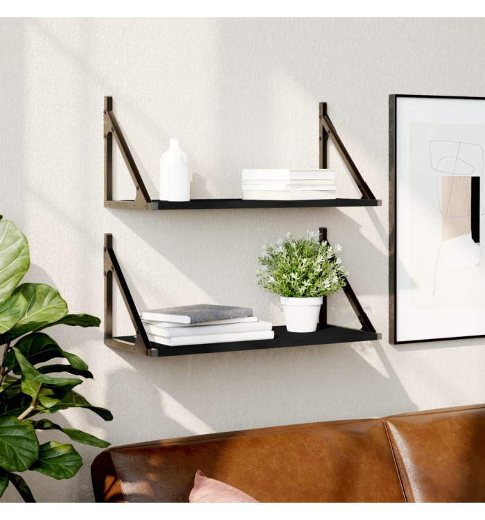 Étagères murales 2 pcs noir 60x25x25,5 cm bois d'ingénierie | Mobilier & Déco