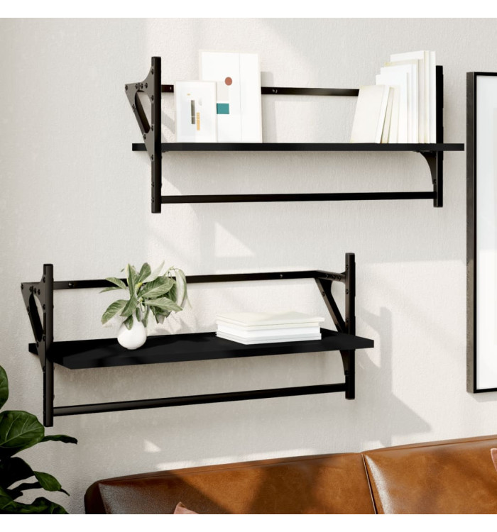 Étagères murales avec barres 2 pcs noir 65x25x30 cm | Mobilier & Déco