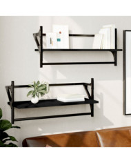 Étagères murales avec barres 2 pcs noir 65x25x30 cm | Mobilier & Déco