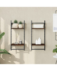 Étagères murales à 2 niveaux avec barres 2 pcs chêne marron | Mobilier & Déco