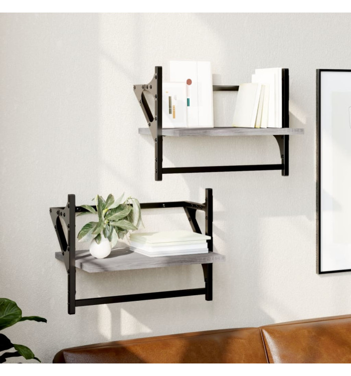 Étagères murales avec barres 2 pcs sonoma gris 40x25x30 cm | Mobilier & Déco