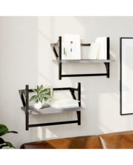 Étagères murales avec barres 2 pcs sonoma gris 40x25x30 cm | Mobilier & Déco