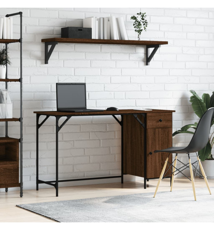 Bureau d'ordinateur chêne marron 131x48x75 cm bois d’ingénierie | Mobilier & Déco