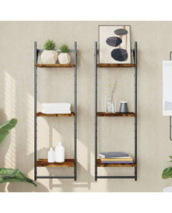 Étagères murales à 3 niveaux avec barres 2 pcs chêne fumé | Mobilier & Déco