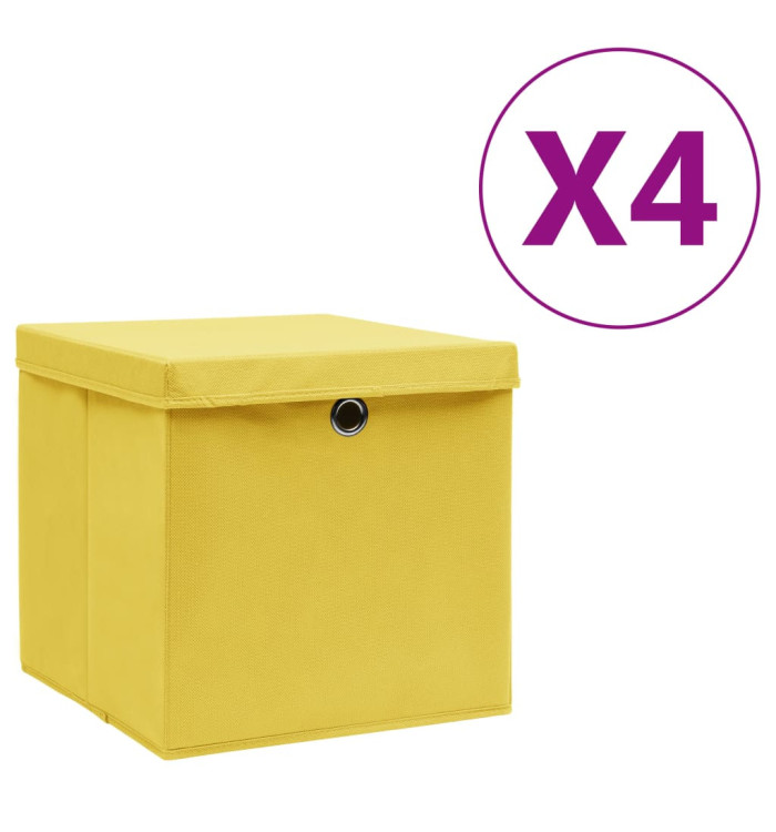 Boîtes de rangement avec couvercles 4 pcs 28x28x28 cm Jaune | Mobilier & Déco