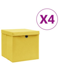 Boîtes de rangement avec couvercles 4 pcs 28x28x28 cm Jaune | Mobilier & Déco